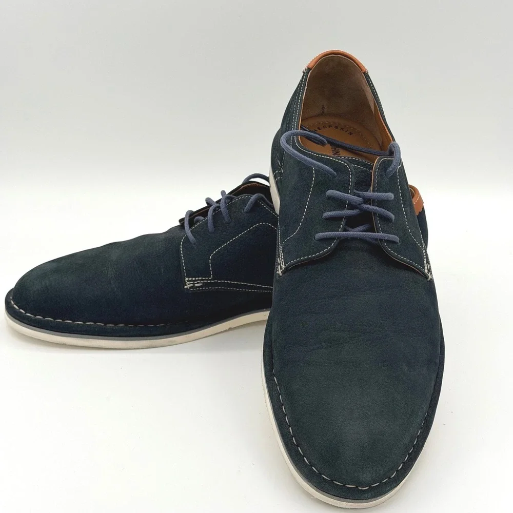 Johnston & Murphy Mens 9.5M Luke Navy Blue Suede Derby Shoes Lace Up Casual Work